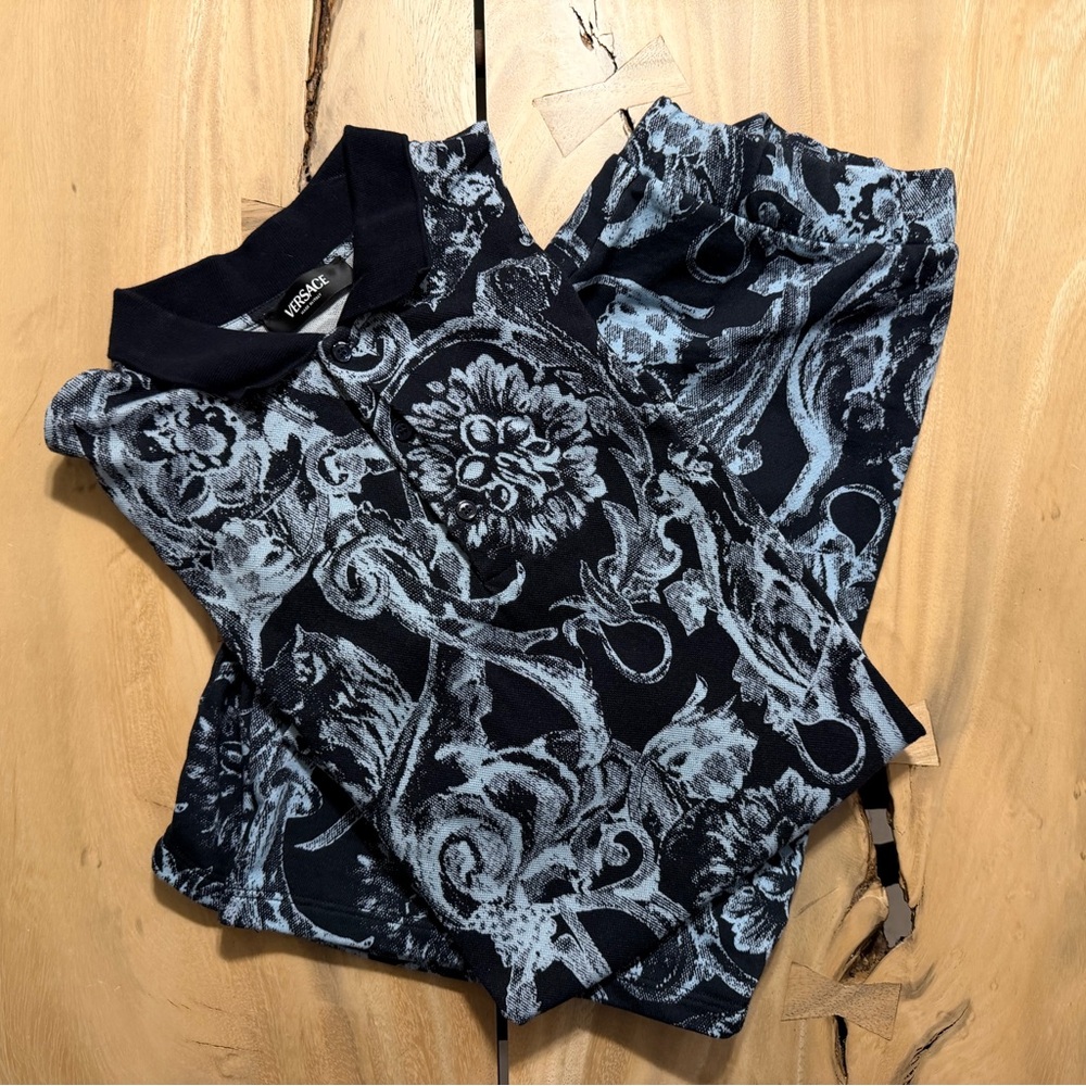 VERSACE Boys Blue Barocco Shirt / Short Set Size 12